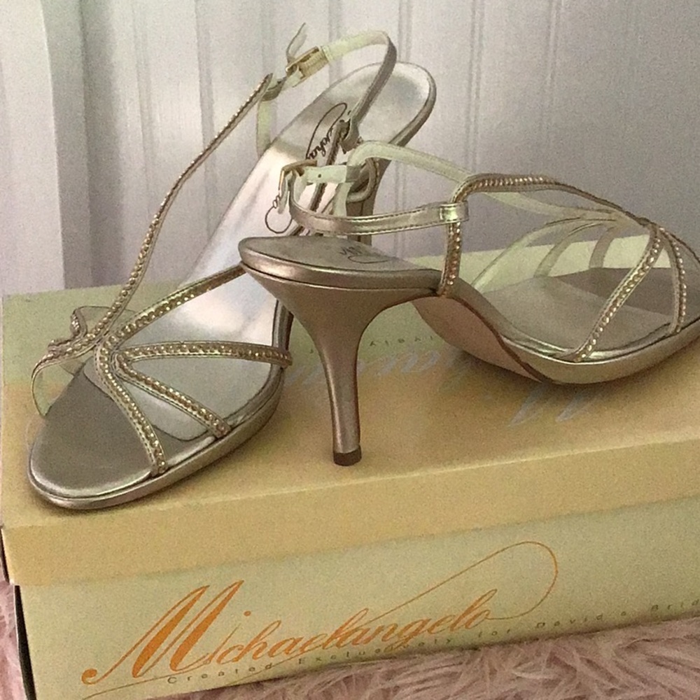 Gold glitter strappy heels
